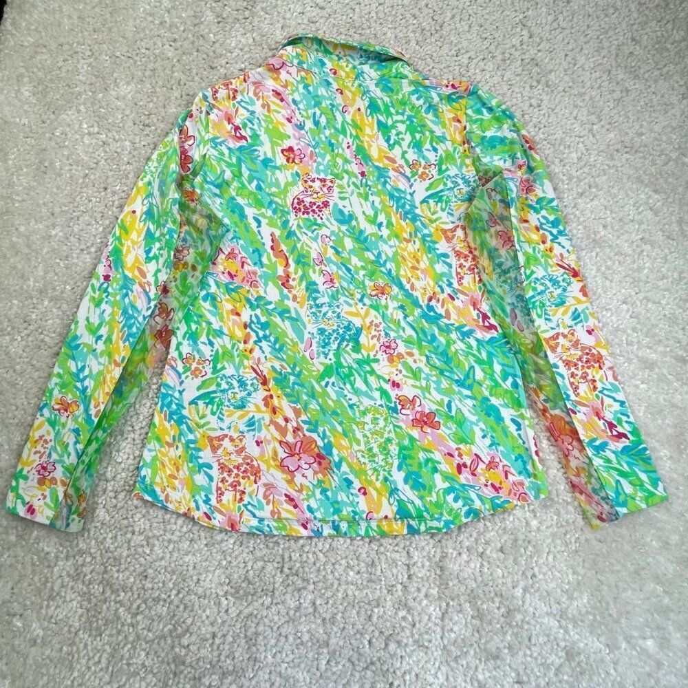 IBKUL 1/4 Zip Mock Neck Top Green Yellow Floral Print - Picture 2 of 6